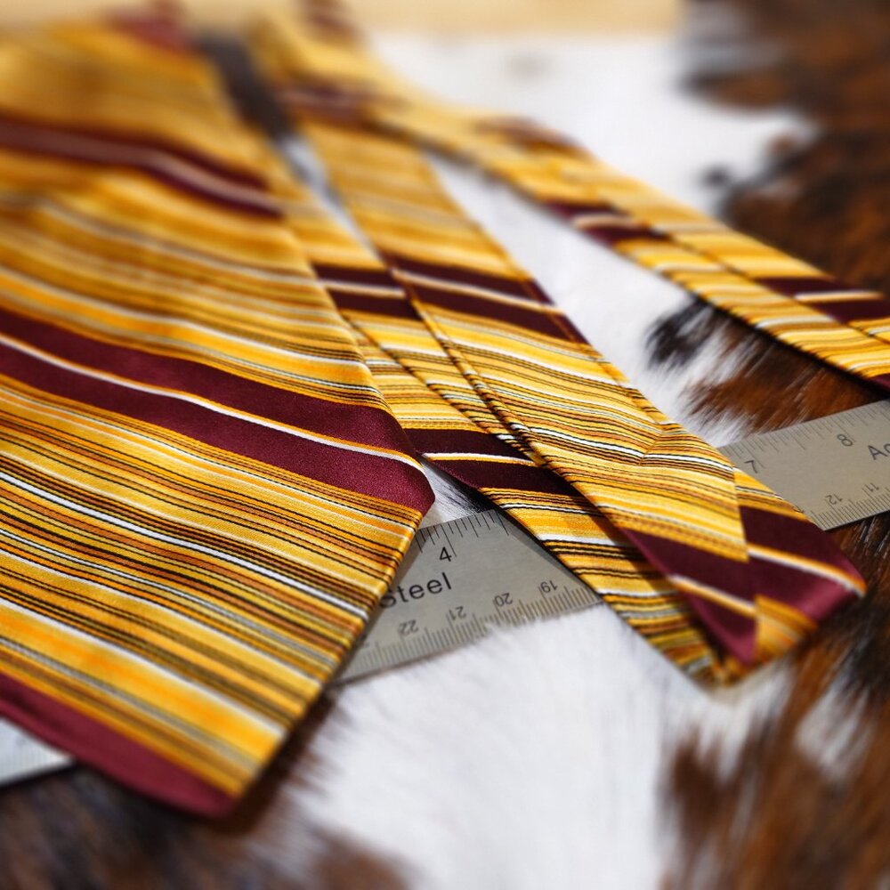 Jones New York Burgandy, Gold, Orange, Silver Striped Silk Tie